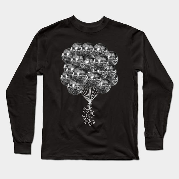 Retro Silver Disco Ball Balloons Long Sleeve T-Shirt by Art by Deborah Camp